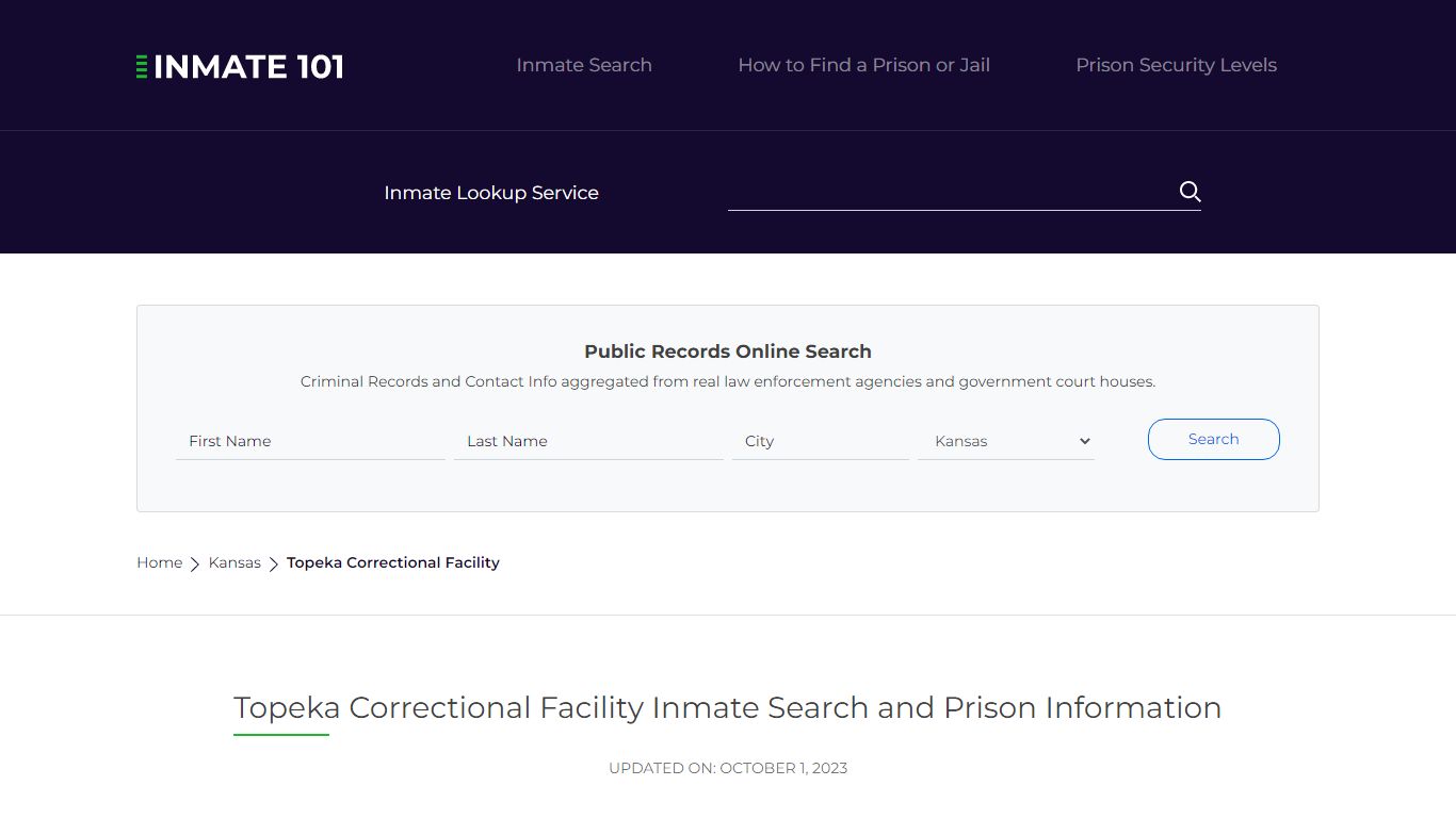 Topeka Correctional Facility Inmate Search, Visitation, Phone no ...